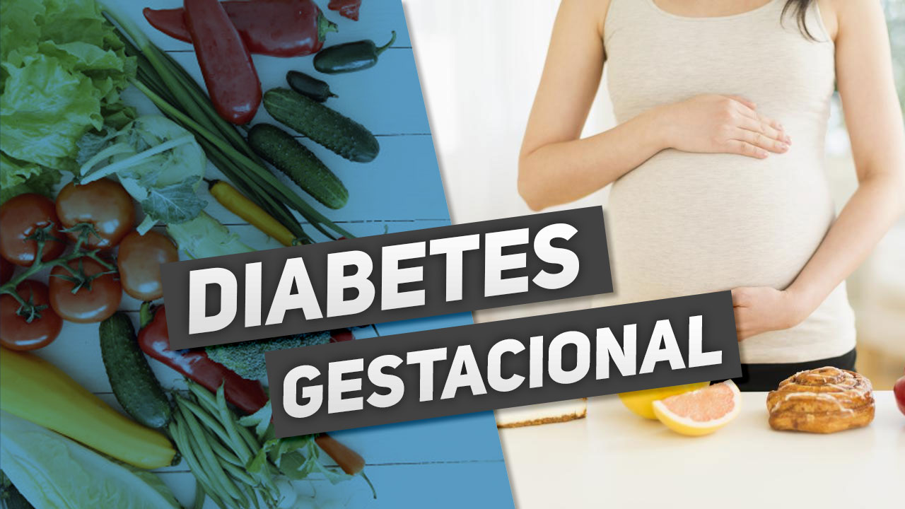 Grávida ao lado de alimentos - diabetes gestacional